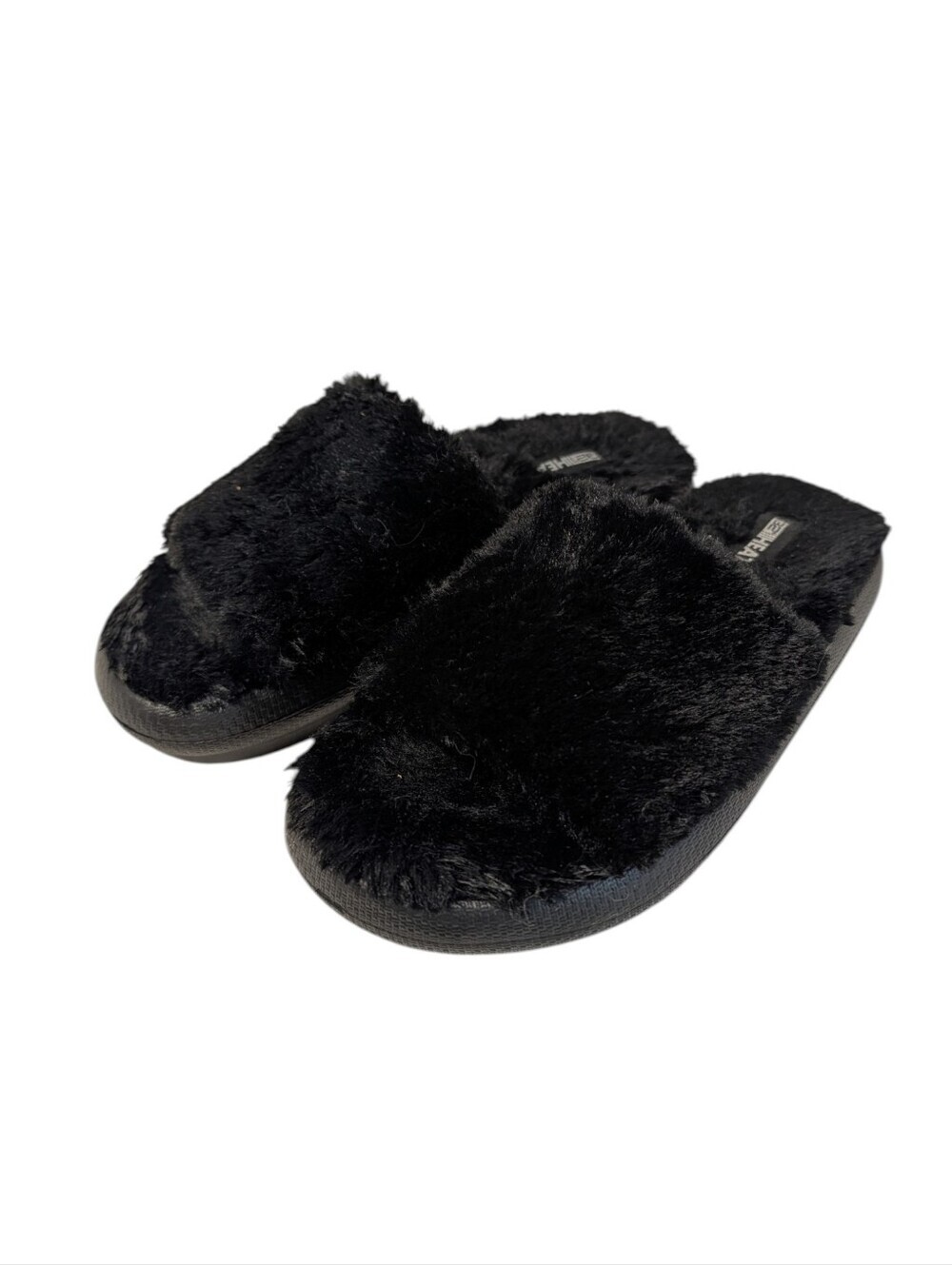 32 Degrees Heat Black Fuzzy Faux Fur Memory Foam Slide Slippers Size M - Picture 2 of 7